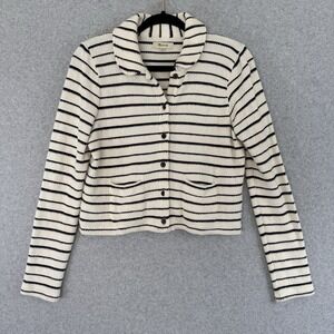 Madewell striped button front collared cardiagn womens small ivory navy cotton